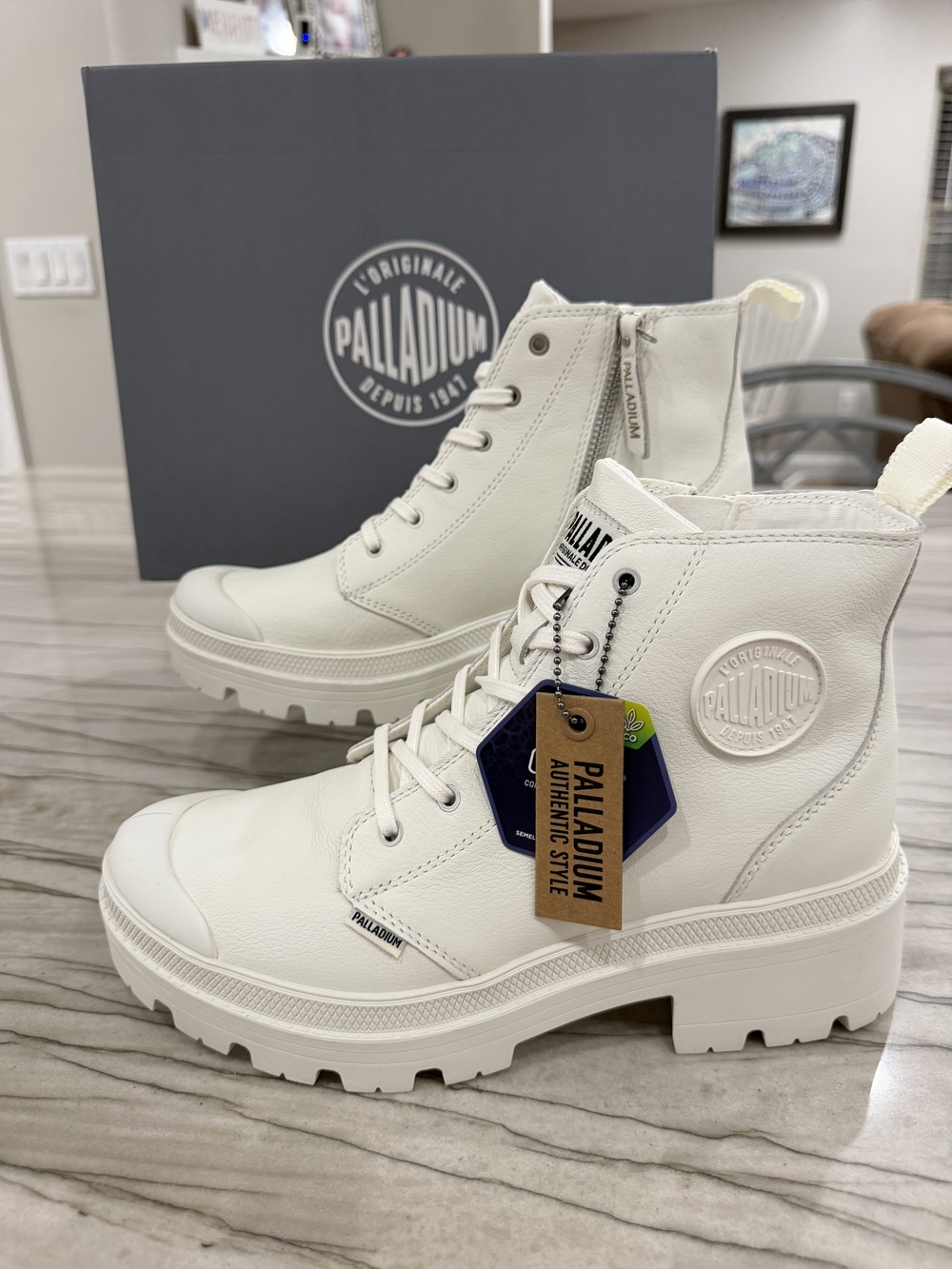 Palladium Women's White Lace-Up Platform Combat Boots